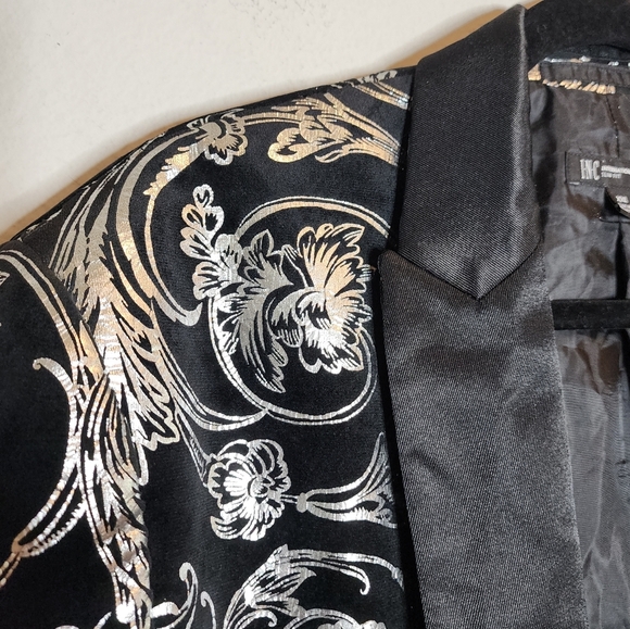 INC Black Velvet Silver Jacquard Blazer & Slim Pants. Men's size XXL & 38 pants. - Picture 3 of 17